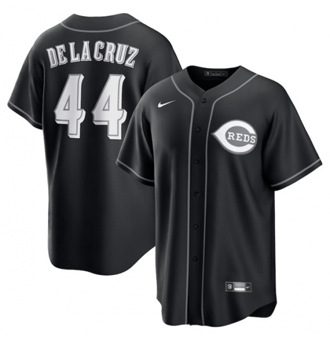 Men's Cincinnati Reds #44 Elly De La Cruz Black Lights Out Limited Stitched Baseball Jersey