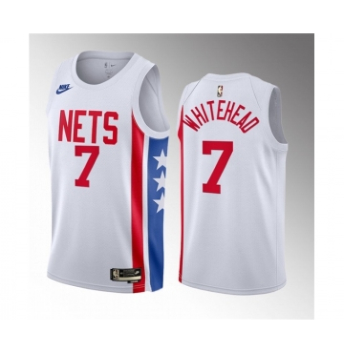 Men's Brooklyn Nets #7 Dariq Whitehead White 2023 Draft Classic Edition Stitched Basketball Jersey