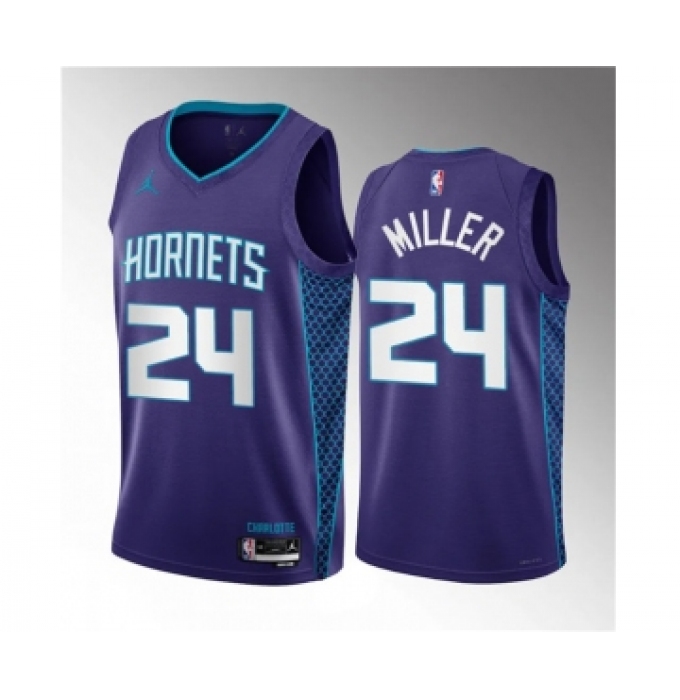 Men's Charlotte Hornets #24 Brandon Miller Purple 2023 Draft Statement Edition Stitched Basketball Jersey