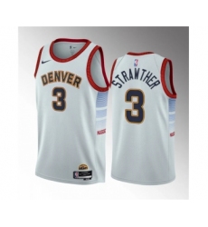 Men's Denver Nuggets #3 Julian Strawther White 2023 Draft Icon Edition Stitched Basketball Jersey