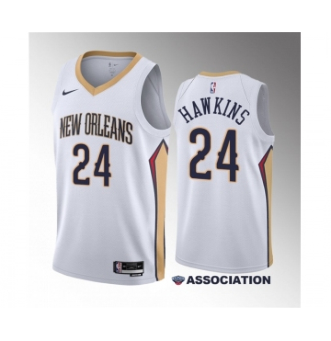 Men's New Orleans Pelicans #24 Jordan Hawkins White 2023 Draft Association Edition Stitched Basketball Jersey