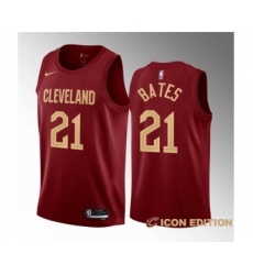 Men's Cleveland Cavaliers #21 Emoni Bates Wine 2023 Draft Icon Edition Stitched Jersey