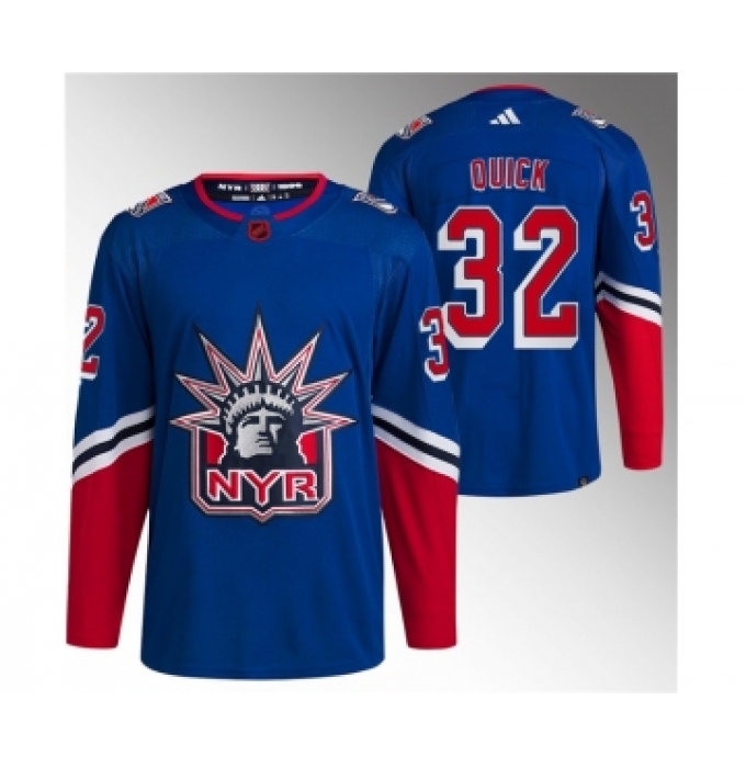 Men's New York Rangers #32 Jonathan Quick Blue Reverse Retro Stitched Jersey