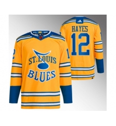 Men's St. Louis Blues #12 Kevin Hayes Yellow 2022-23 Reverse Retro Stitched Jersey