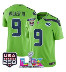 Men's Youth Seattle Seahawks #9 Kenneth Walker III Green 2025 F.U.S.E. Super Bowl LX And 50th Season & USA 250 Vapor Limited Football Stitched Jersey