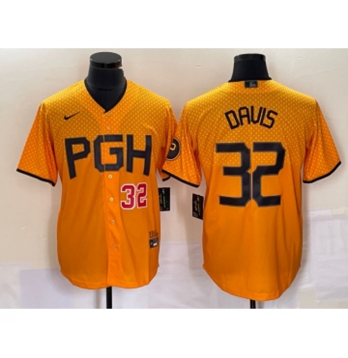 Men's Nike Pittsburgh Pirates #32 Henry Davis Number Yellow 2023 City Connect Stitched Jersey1