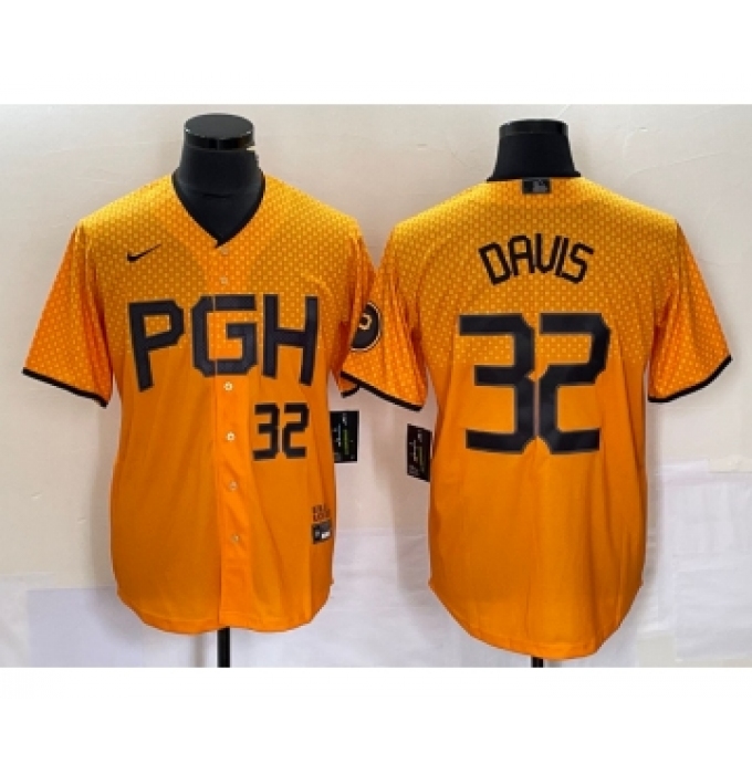 Men's Nike Pittsburgh Pirates #32 Henry Davis Number Yellow 2023 City Connect Stitched Jersey2