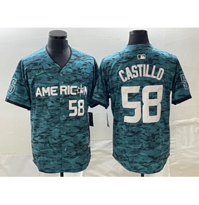 Men's Nike Seattle Mariners #58 Diego Castillo Number Teal 2023 All Star Stitched Baseball Jersey