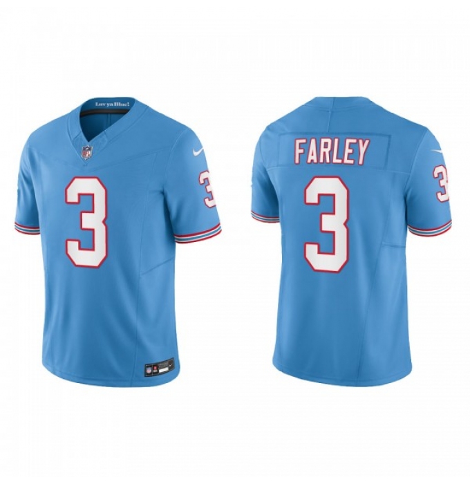 Men's Nike Tennessee Titans #3 Caleb Farley Light Blue 2023 F.U.S.E. Vapor Limited Throwback Stitched Football Jersey