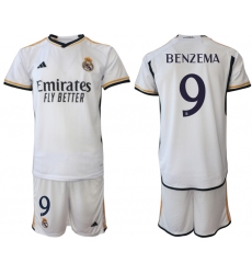 Men's Real Madrid #9 Benzema 2023-24 White Home Soccer Jersey