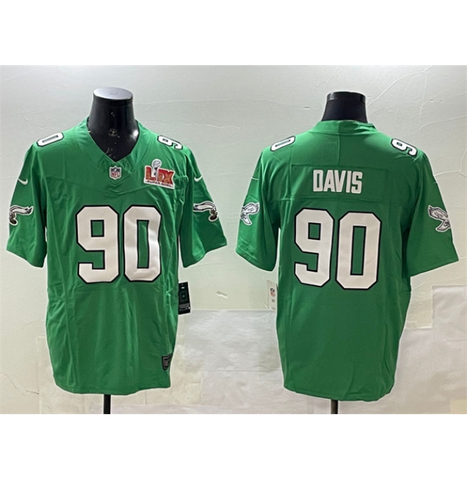 Men's Philadelphia Eagles #90 Jordan Davis Green 2025 Super Bowl LIX F.U.S.E. Throwback Vapor Untouchable Limited Stitched Football Jersey