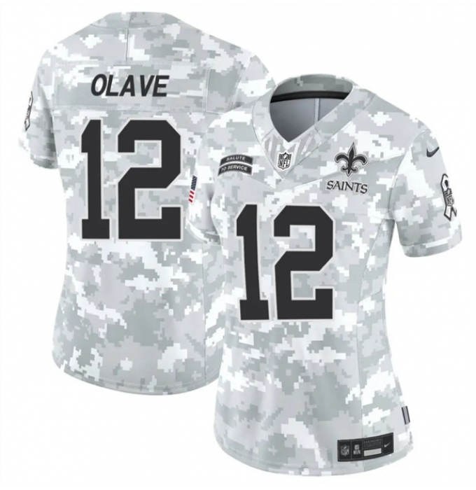 Women's New Orleans Saints #12 Chris Olave 2024 F.U.S.E Arctic Camo Salute To Service Limited Stitched Football Jersey(Run Small)