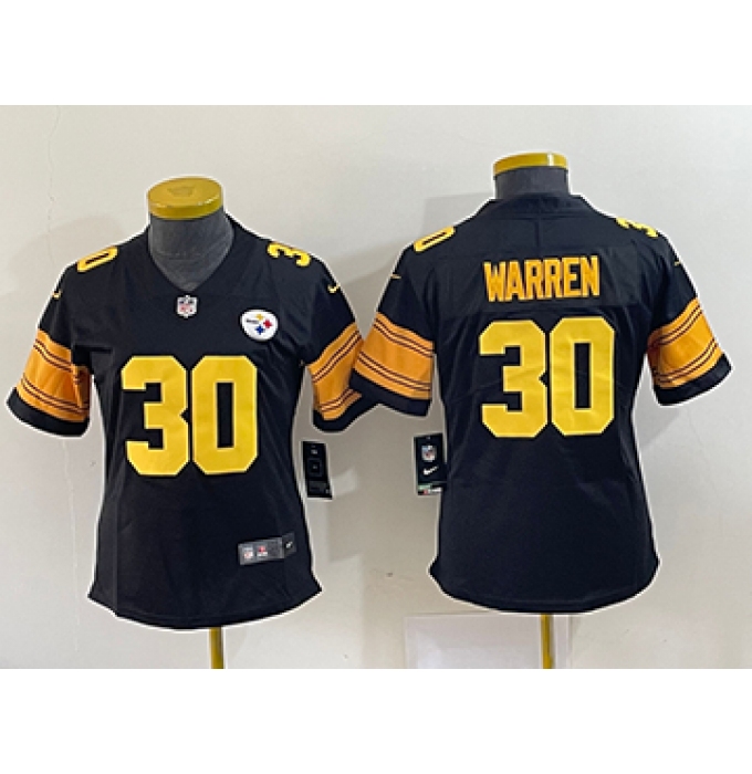 Women's Nike Pittsburgh Steelers #30 Jaylen Warren Black Color Rush Stitched Jersey