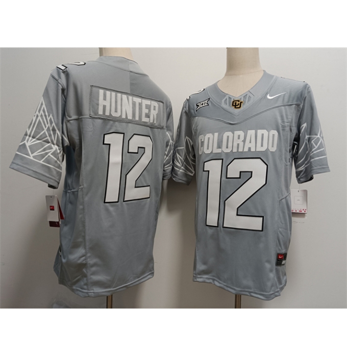 Men's Colorado Buffaloes #12 Travis Hunter Grey With XII Patch 2024 F.U.S.E Stitched Football Jersey