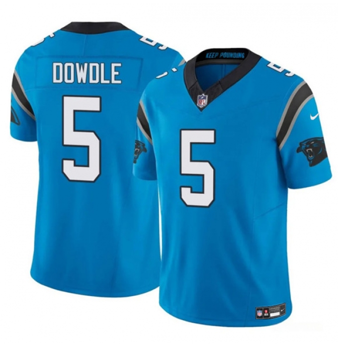 Men's Carolina Panthers #5 Rico Dowdle Blue 2025 F.U.S.E. Vapor Limited Football Stitched Jersey