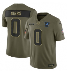 Men's Detroit Lions #0 Jahmyr Gibbs Olive 2025 Salute to Service Limited Football Stitched Jersey