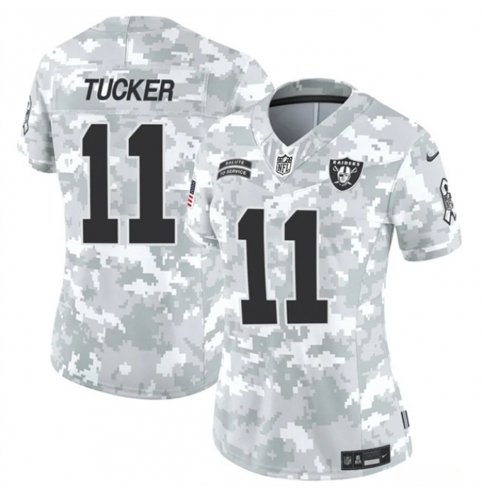 Women's Las Vegas Raiders #11 Tre Tucker 2024 F.U.S.E Arctic Camo Salute To Service Limited Stitched Jersey(Run Small)