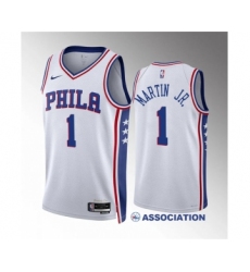 Men's Philadelphia 76ers #1 Kenyon Martin Jr White Association Edition Stitched Jersey