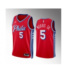 Men's Philadelphia 76ers #5 Marcus Morris Sr Red Statement Edition Stitched Jersey