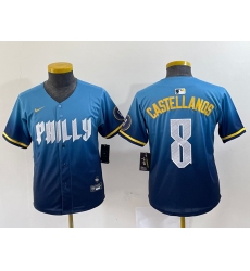 Youth Philadelphia Phillies #8 Nick Castellanos Blue 2024 City Connect Limited Stitched Jersey