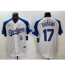 Men's Los Angeles Dodgers #17 Shohei Ohtani White Blue Fashion Stitched Cool Base Limited Jersey