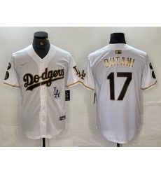 Men's Los Angeles Dodgers #17 Shohei Ohtani White Gold Fashion Stitched Cool Base Limited Jersey