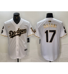 Men's Los Angeles Dodgers #17 Shohei Ohtani White Gold Fashion Stitched Cool Base Limited Jerseys