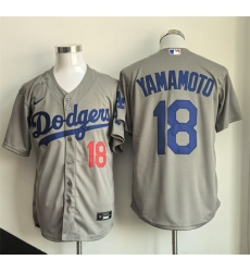 Men's Los Angeles Dodgers #18 Yoshinobu Yamamoto Gray Cool Base Stitched Baseball Jersey