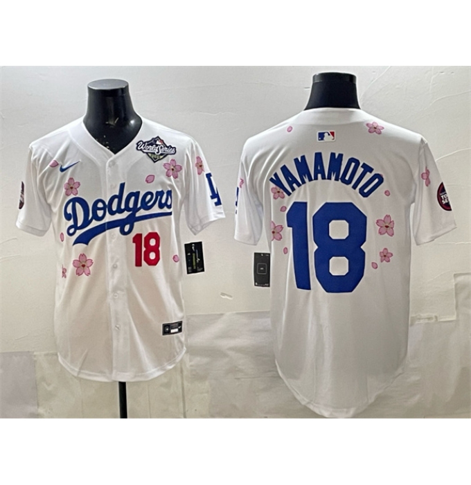 Men's Los Angeles Dodgers #18 Yoshinobu Yamamoto White 2025 World Series Tokyo Series Limited Stitched Baseball Jersey
