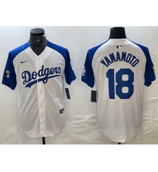 Men's Los Angeles Dodgers #18 Yoshinobu Yamamoto White Blue Fashion Stitched Cool Base Limited Jerseys