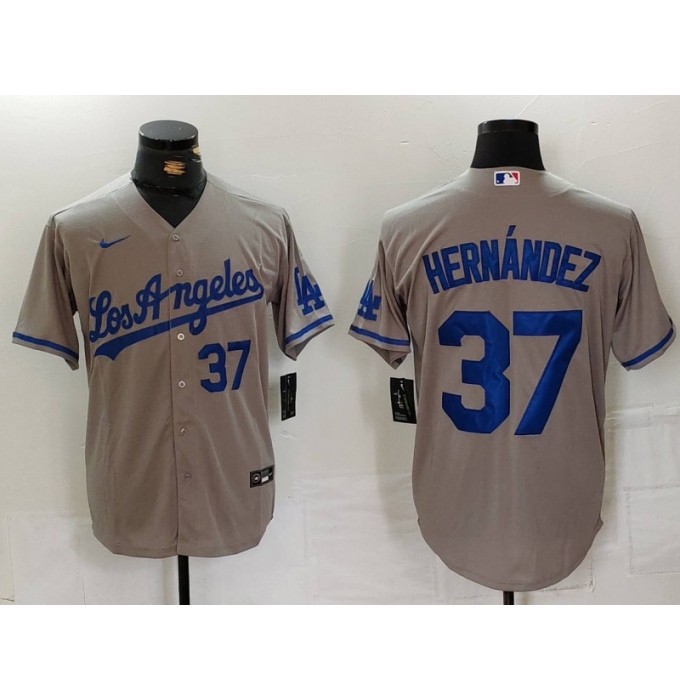 Men's Los Angeles Dodgers #37 Teoscar Hernandez Number Grey With Los Cool Base Stitched Jerseys