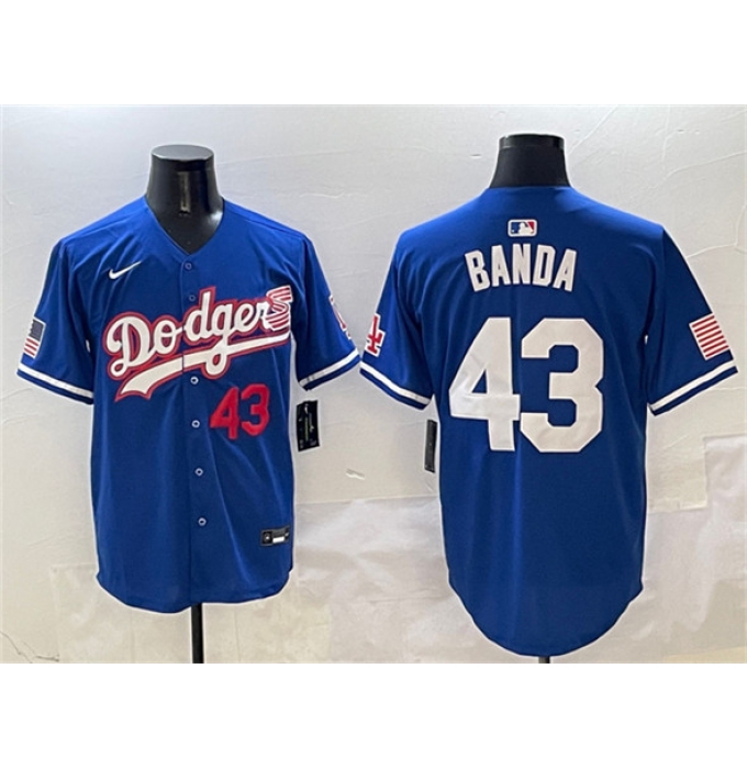 Men's Los Angeles Dodgers #43 Anthony Banda Royal With American Flag Limited Stitched Baseball Jersey
