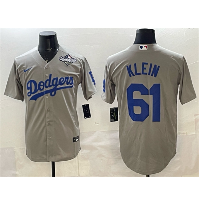 Men's Los Angeles Dodgers #61 Will Klein Grey 2025 World Series Cool Base Stitched Baseball Jersey