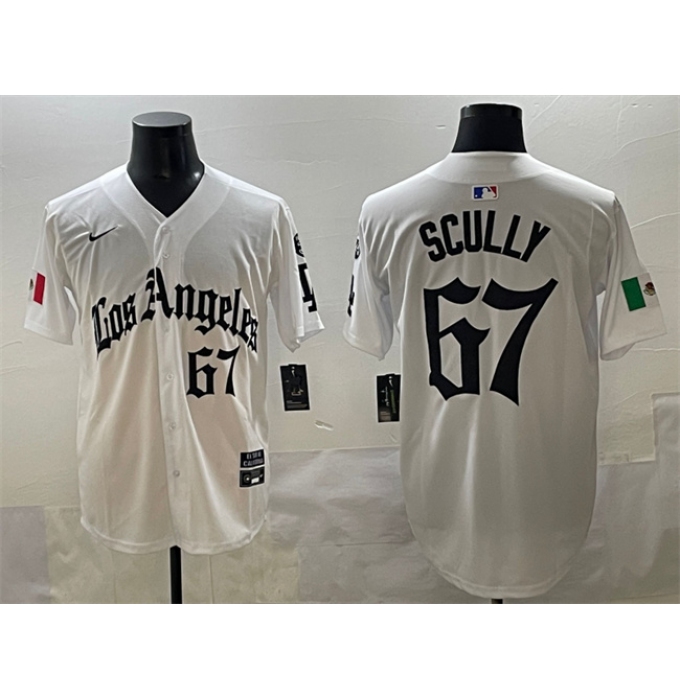 Men's Los Angeles Dodgers #67 Vin Scully White Mexico 2025 LA Gothic Style With Fernando Vapor Premier Limited Stitched Baseball Jersey
