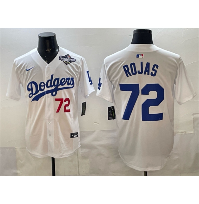 Men's Los Angeles Dodgers #72 Miguel Rojas White 2025 World Series Limited Stitched Baseball Jersey