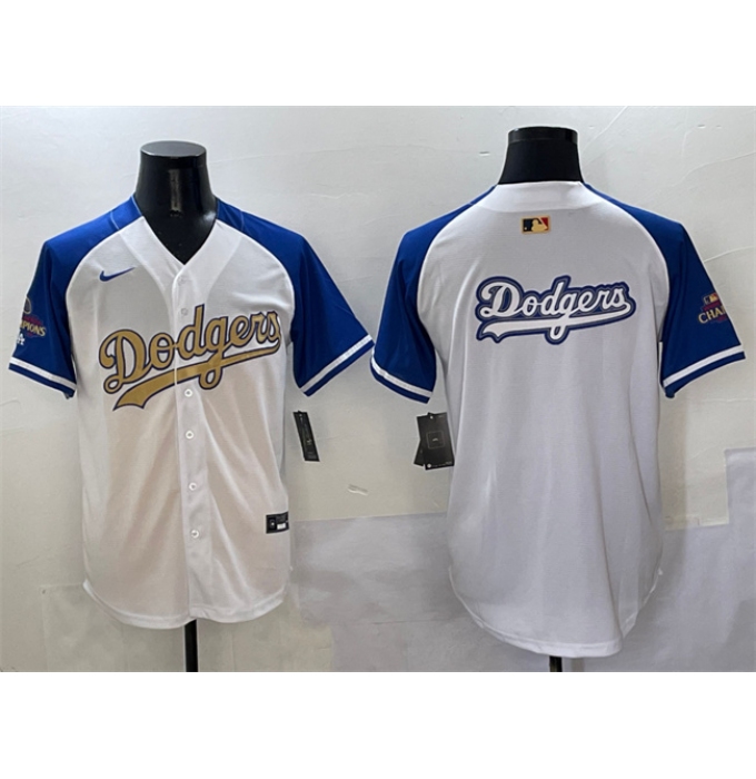 Men's Los Angeles Dodgers Team Big Logo White Royal Gold 2024 World Series Champions Vapor Limited Stitched Baseball Jersey