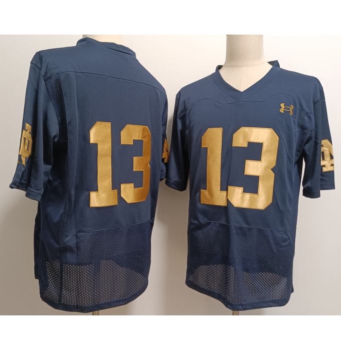 Men's Notre Dame Fighting Irish #13 Riley Leonard Navy Blue College Stitched Jersey