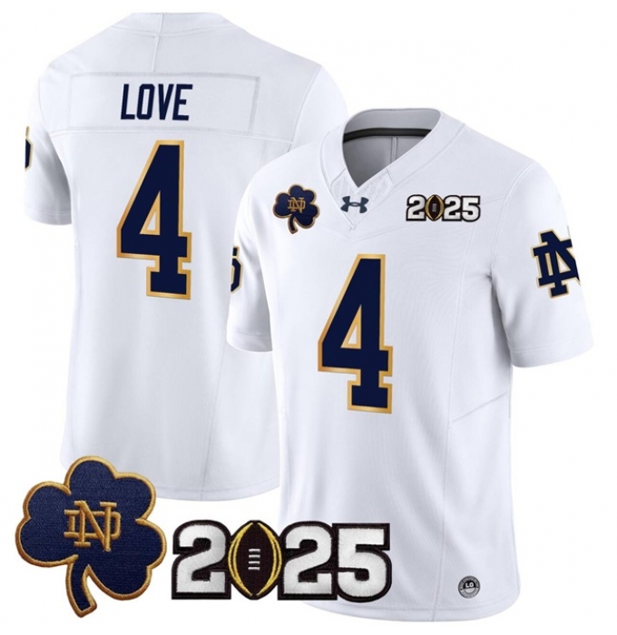 Men's Notre Dame Fighting Irish #4 Jeremiyah Love White F.U.S.E. 2025 CFP Final Jersey