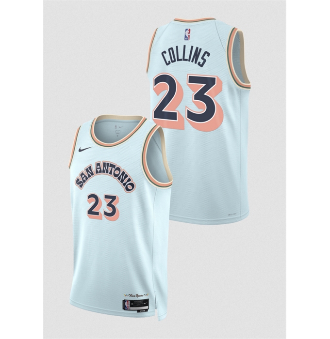 Men's San Antonio Spurs #23 Zach Collins Light Blue 2024-25 City Edition Stitched Basketball Jersey