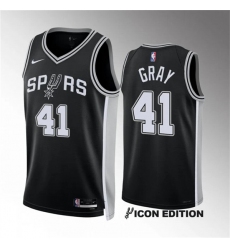 Men's San Antonio Spurs #41 Raiquan Gray Black 2022-23 Icon Edition Stitched Basketball Jersey