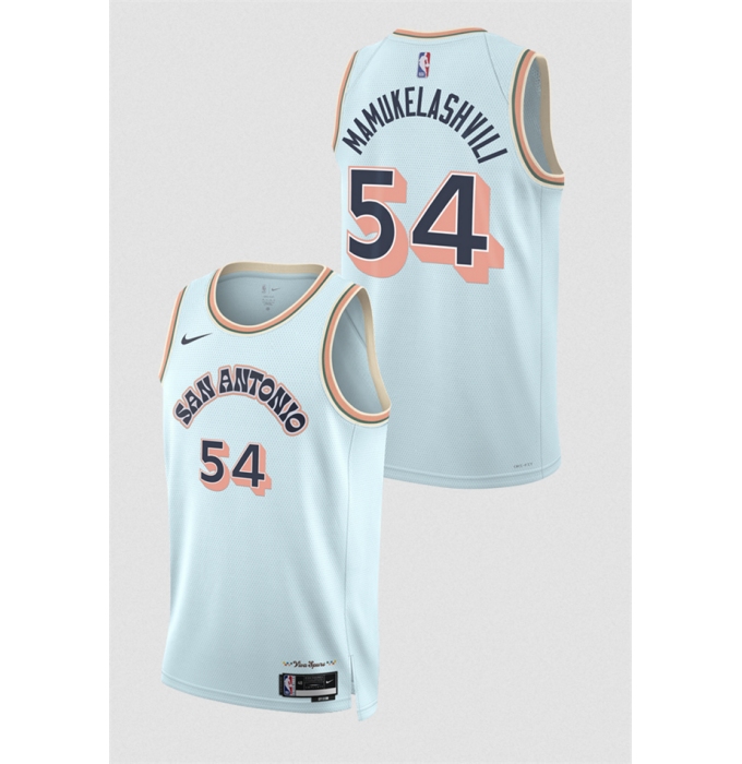 Men's San Antonio Spurs #54 Sandro Mamukelashvili Light Blue 2024-25 City Edition Stitched Basketball Jersey