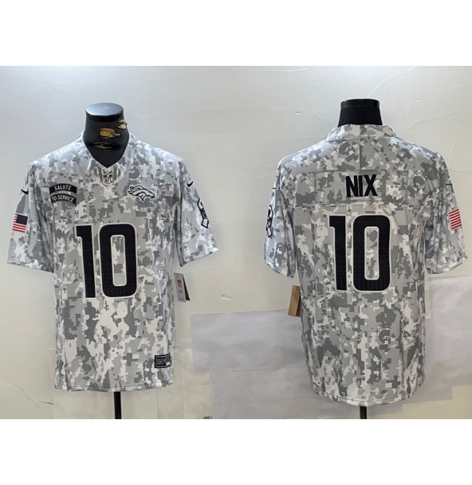 Men's Denver Broncos #10 Bo Nix Arctic Camo 2024 FUSE Salute to Service Limited Stitched Jersey