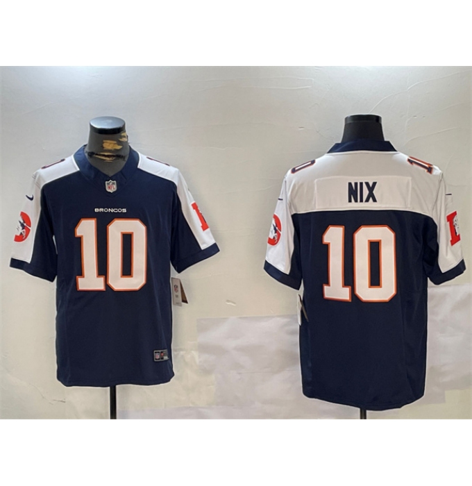 Men's Denver Broncos #10 Bo Nix Navy 2024 F.U.S.E. V2 Throwback Vapor Limited Alternate Stitched Football Jersey