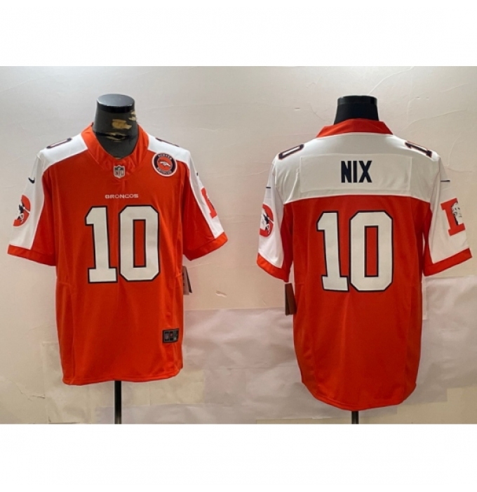 Men's Denver Broncos #10 Bo Nix Orange 2024 F U S E Throwback Vapor Limited Alternate Stitched Football Jersey 1