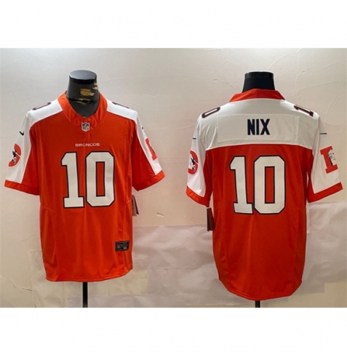 Men's Denver Broncos #10 Bo Nix Orange 2024 F U S E Throwback Vapor Limited Alternate Stitched Football Jersey