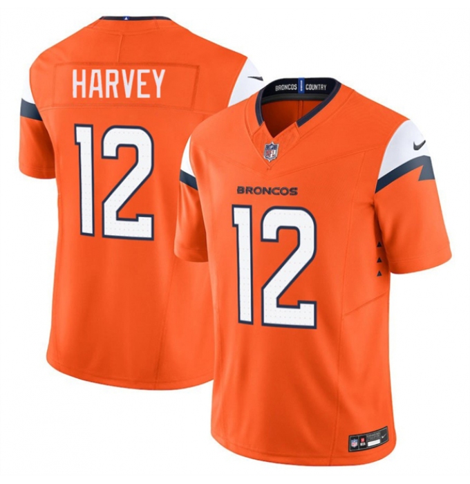 Men's Denver Broncos #12 RJ Harvey Orange 2025 F.U.S.E. Vapor Limited Football Stitched Jersey