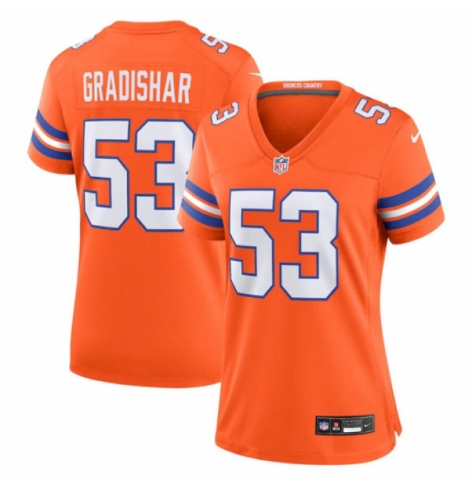 Women's Denver Broncos #53 Randy Gradishar Orange Mile High Collection 1977 Throwback Stitched Jersey