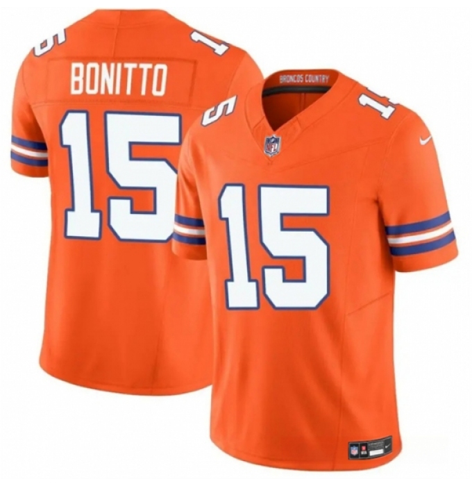 Youth Denver Broncos #15 Nik Bonitto Orange F.U.S.E. Mile High Collection 1977 Throwback Vapor Limited Football Stitched Jersey