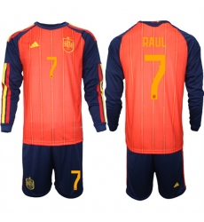 Men's Spain #7 RAUL National Team FIFA x World Cup 2026 Long Sleeve Home Red On Field Jerseys