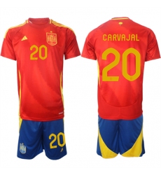 Men's Spain Team #20 Dani Carvajal 2024-25 Red Home Soccer Jersey Suit